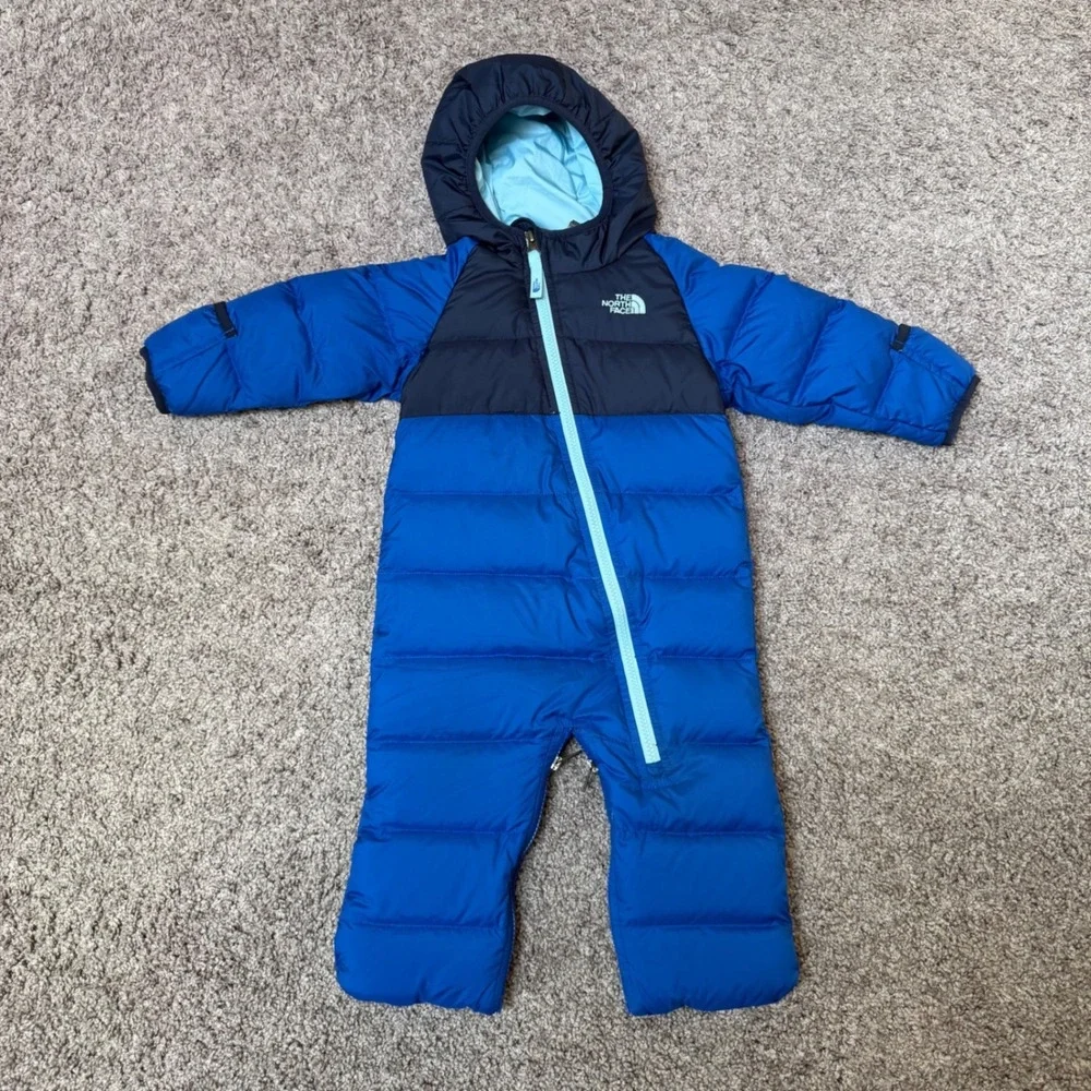 North Face 550 Lil' Snuggler Down Bunting Suit Blue Winter Baby Infant Sz 6-12M